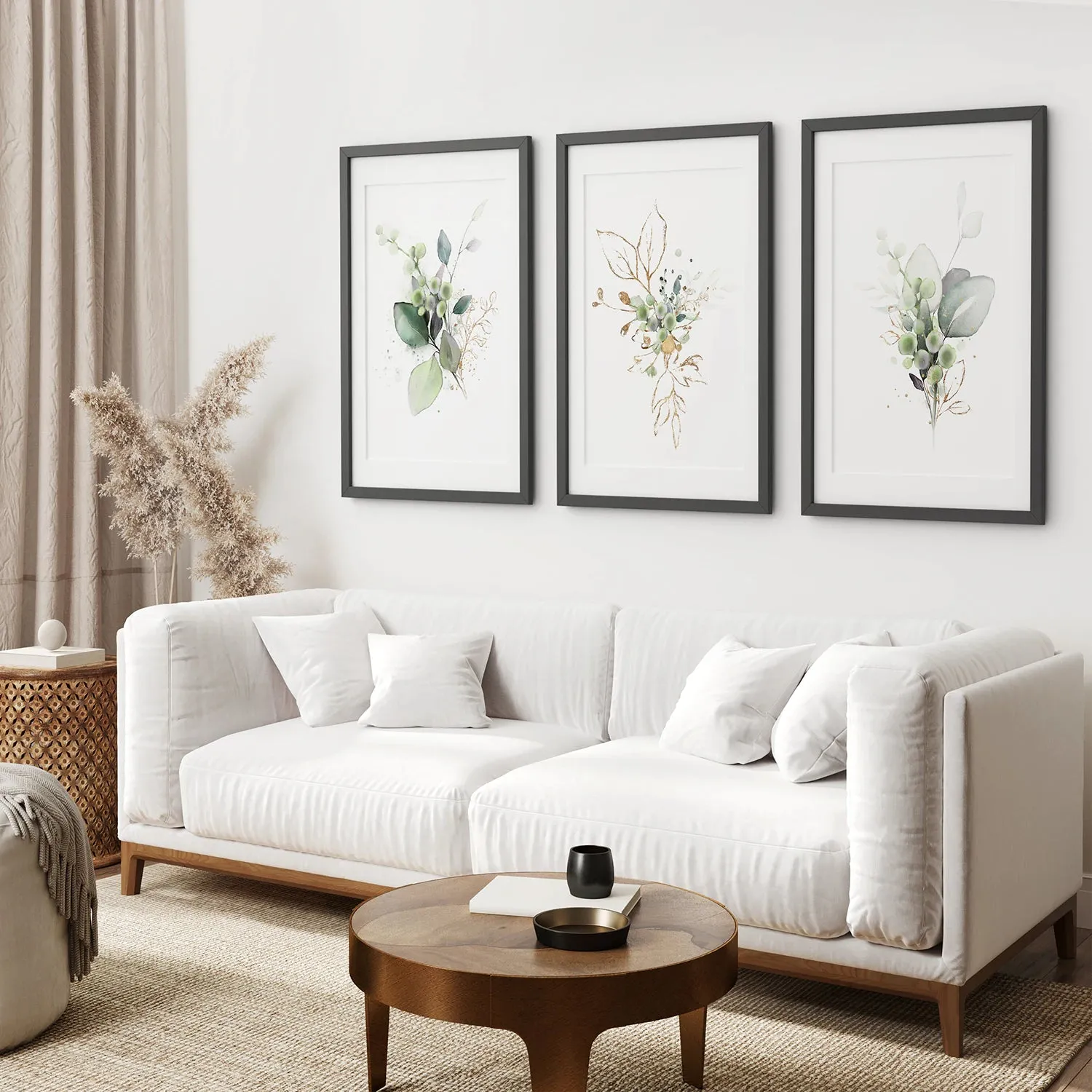 Green Watercolor Botanical Herbal Wall Art Set of 3 Prints