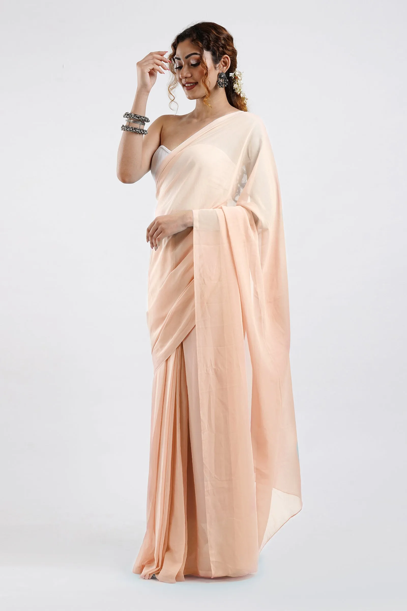 Teejh Farah Peach Georgette Ready to Drape Saree