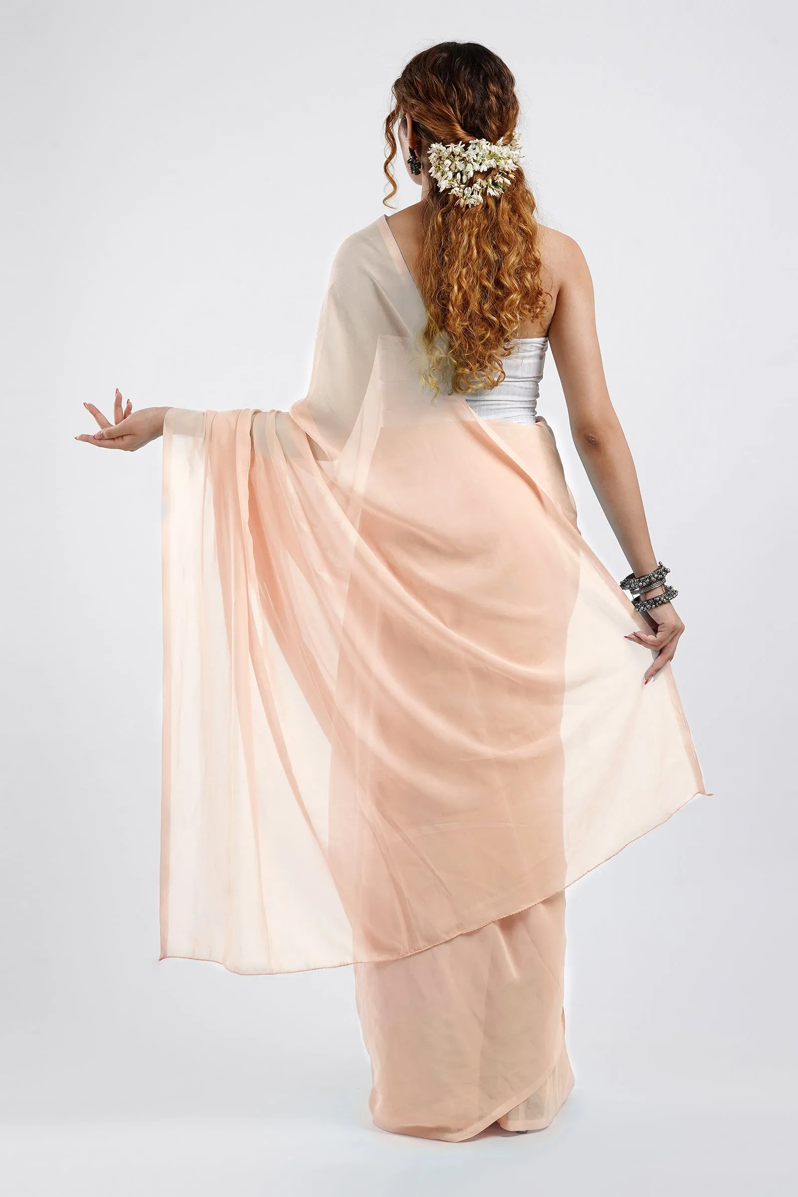 Teejh Farah Peach Georgette Ready to Drape Saree